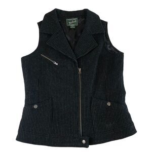 Woolrich Women's Wool Blend Full Zip Vest Gray Black Striped Collared Medium